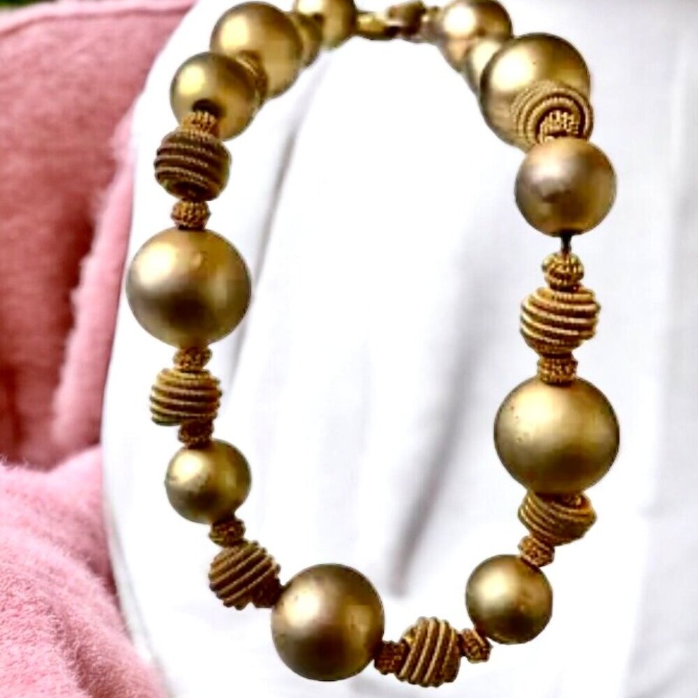 Anne Klein Vintage Gold Tone Beaded Necklace Toggle Clasp